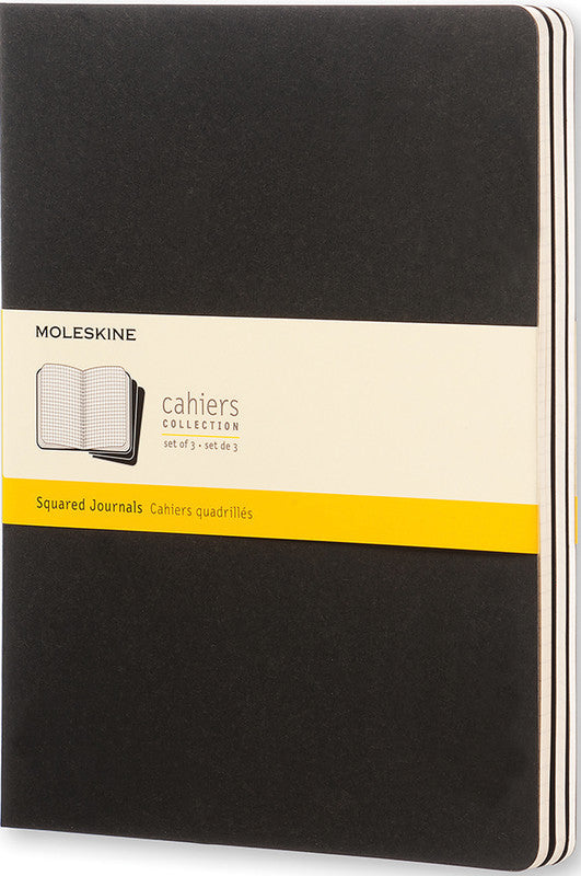 Moleskine Notizheft, 190 × 250 mm, kariert, Fadenheftung, Karton, 120 Seiten, 70 g/m² – schwarz, 3er-Pack
