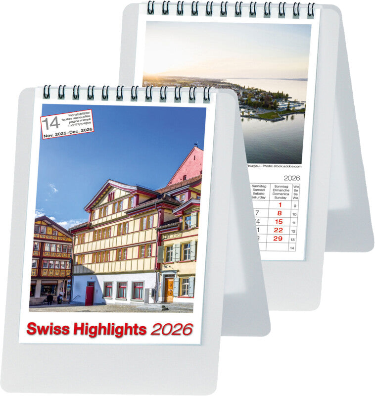 Biella Pult-Bildsteller Imago Beautiful Swiss 2026 – 10,5 × 14,8 cm, 14 Monate – d/f/i/gb