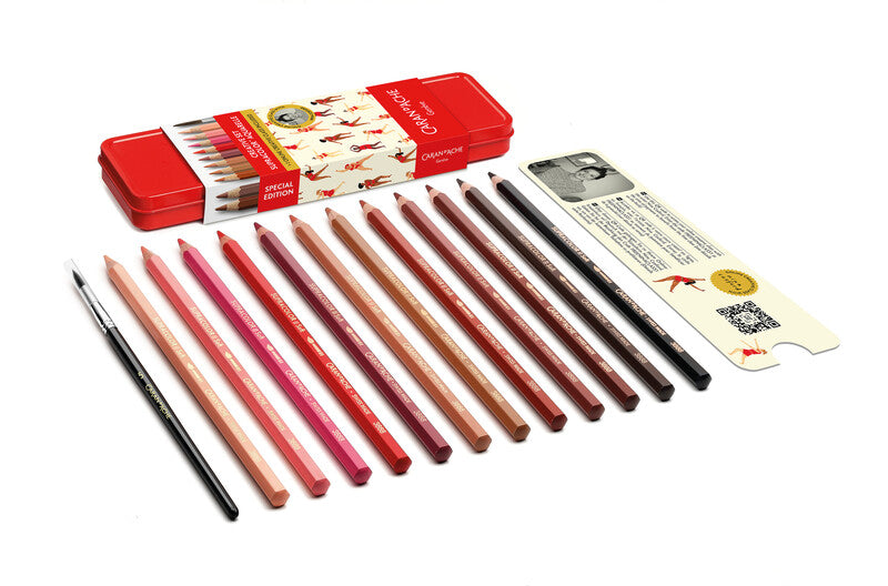 Caran d-Ache Caran d'Ache Supracolor Aquarellfarbstifte-Set – 12 Farben, Mine Ø 3,8 mm, Metallschachtel, mit Pinsel