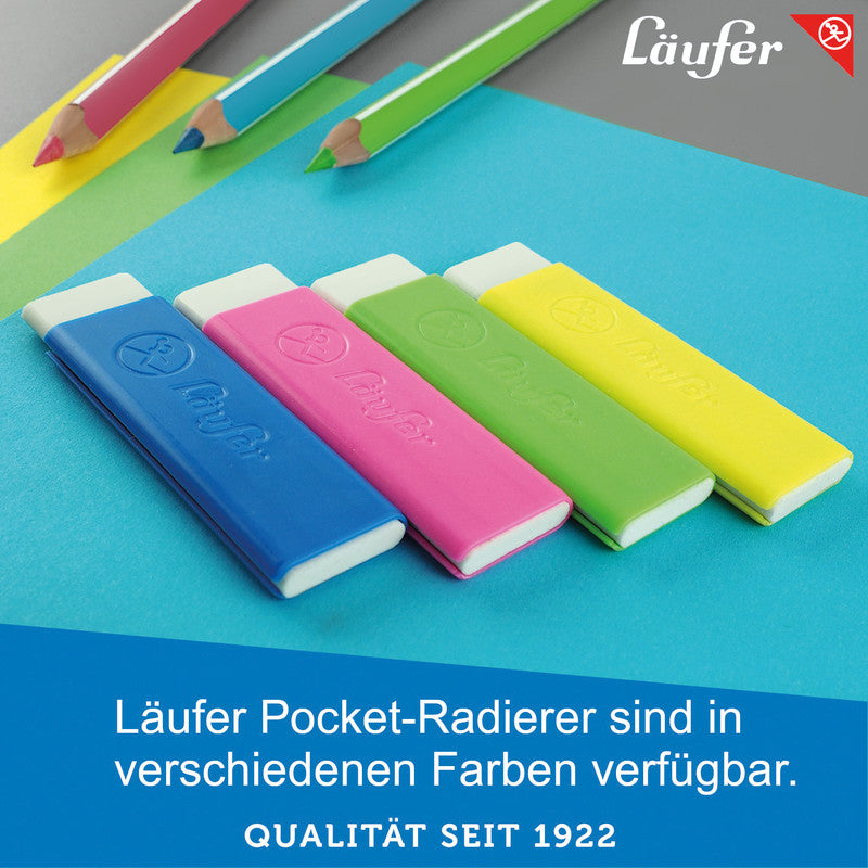 Laufer Radierer – für Bleistift und Farbstifte – 21 × 7 × 21 mm – Kunststoff – gelb