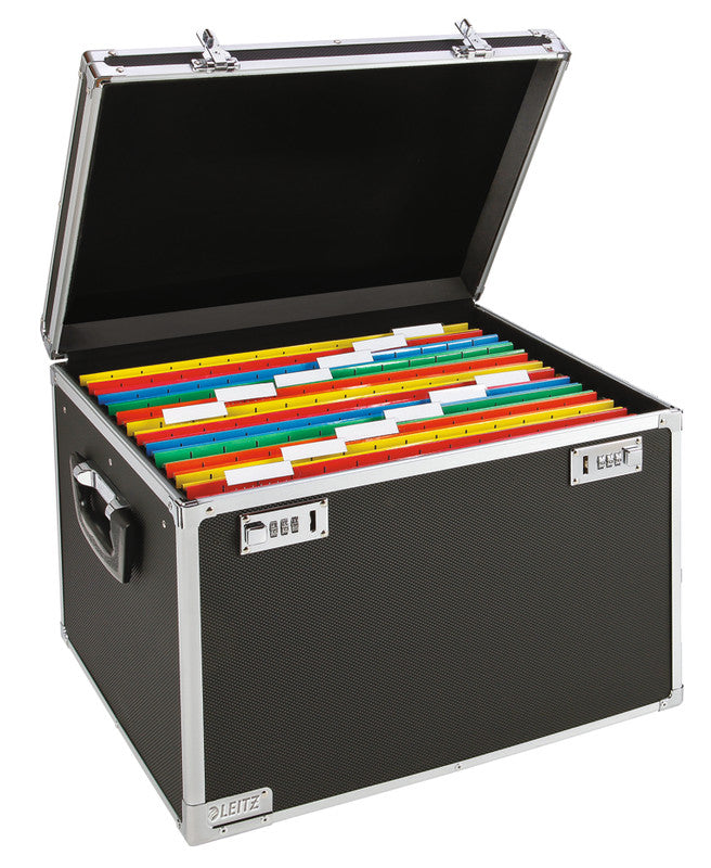 Leitz Hängemappen-Box A4 – für 15 Hängemappen, mit Tragegriff, 365 × 340 × 365 mm, Schwarz, Holz