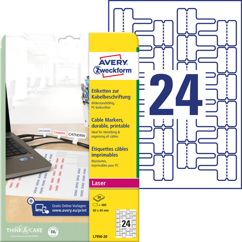 Avery Schuletiketten – Rechteck, permanent haftend, Weiss, 480 Stk