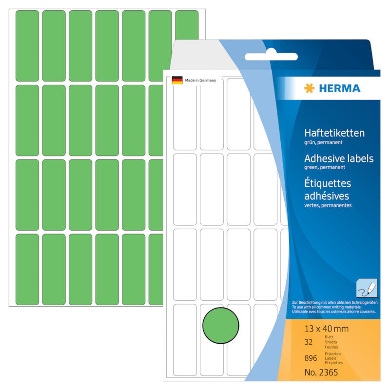 HERMA Schuletiketten – 13 × 40 mm, Abgerundete Ecken, 896 Stk, 32 Bogen, Papier, Permanent Haftend
