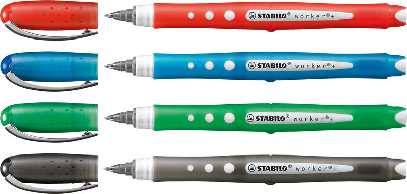 STABILO worker+ colorful – Tintenroller, mit Kappe, 0,5 mm, blau, für Linkshänder
