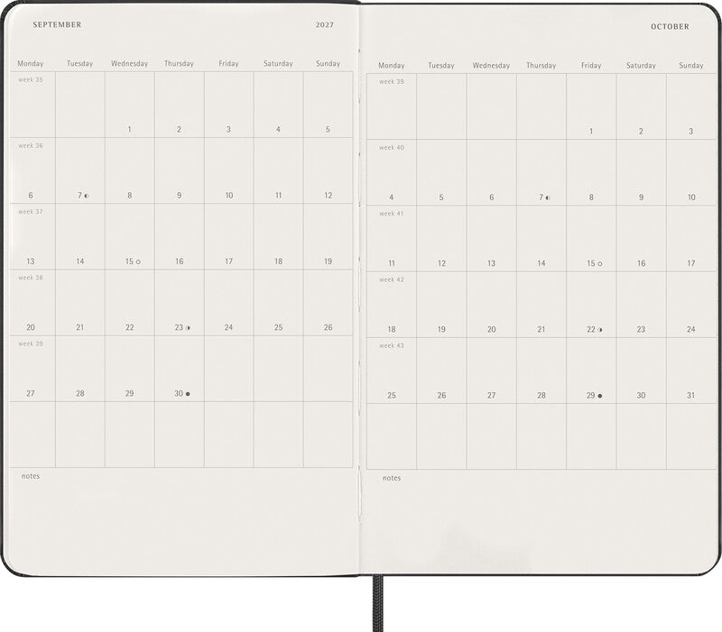 Moleskine Tagesagenda – 1 Tag pro Seite, gebunden, 13 × 21 cm, 2027, 1-Stunden-Takt, schwarz, FSC