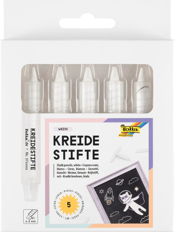 Folia Kreidemarker – Rund, 1–2 mm – Weiss – 5er-Set