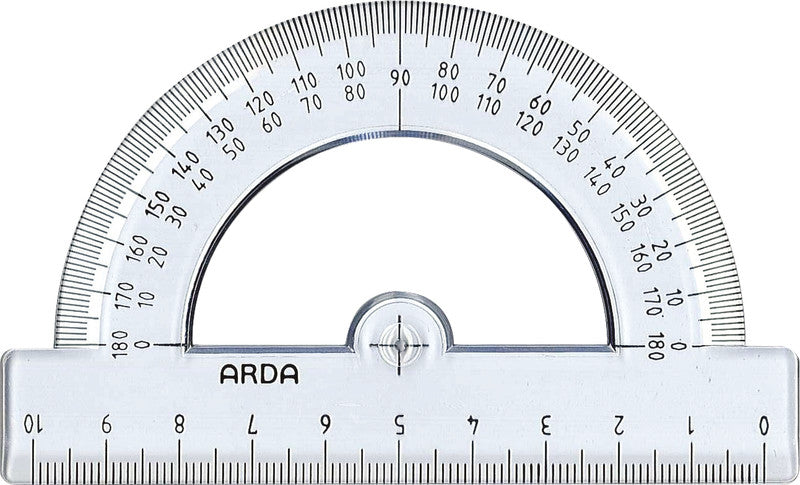 ARDA Wandtafel-Winkel 180° – 10 × 10 cm, Kunststoff, Transparent, Skalenfarbe Schwarz