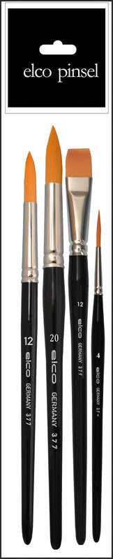 Elco pinsel Aquarellpinsel – Schwarz, Synthetikhaare, 4er-Pack, Aluminiumzwinge