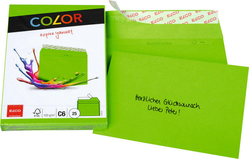 Elco Couvert C6, ohne Fenster, selbstklebend, intensivgrün, 100 g/m² – 25 Stk.