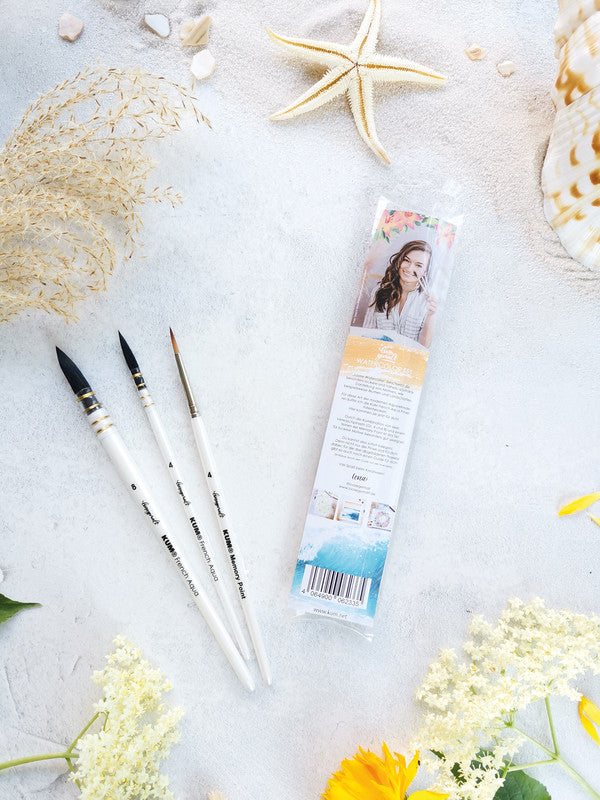 Kum Pinsel – perlmutt, Synthetikhaare, Holzschaft, 3er-Pack, Aluminiumzwinge, für Aquarellfarben