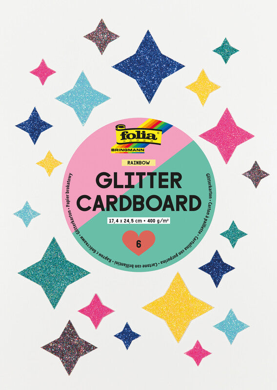 Folia Designpapierblock – 17,4 × 24,5 cm, mehrfarbig, Glitter, 300 g/m² – 6 Blatt, Karton, FSC