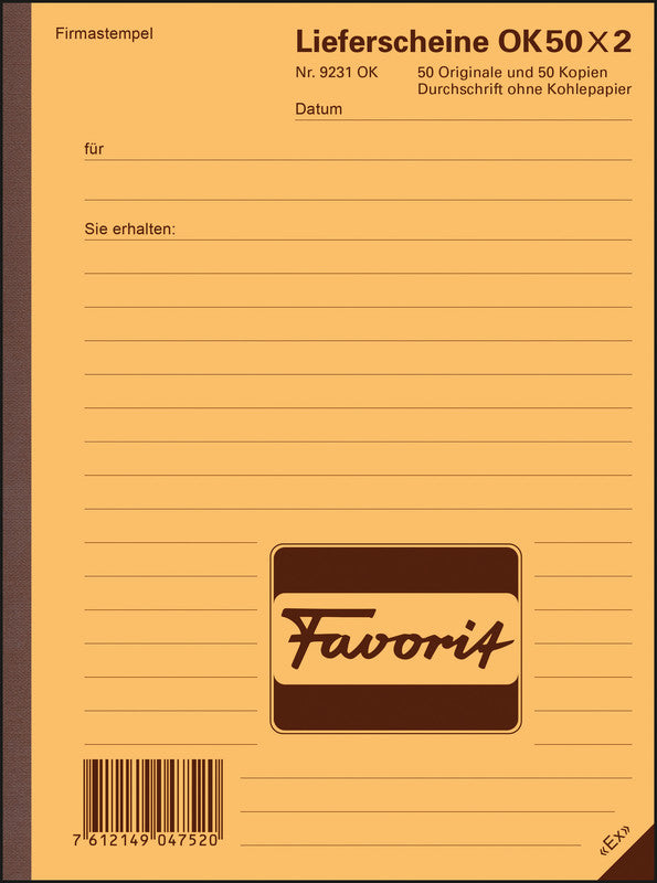 Favorit Formularblock – Lieferscheine, Deutsch, 50 Blatt, A5