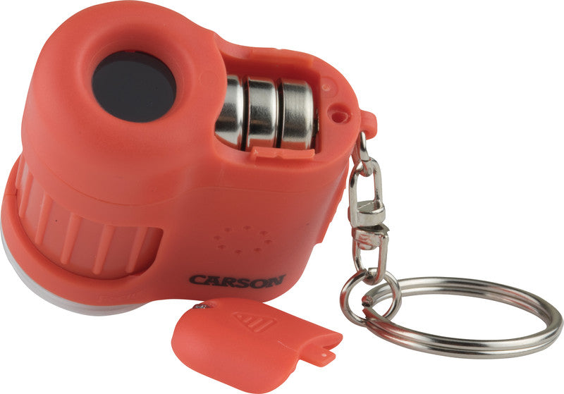 Carson MicroMini Taschenmikroskop – 20×, LED+UV, mit Schlüsselring, Orange