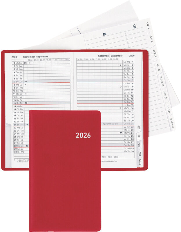 Biella Planer Paris Agenda – 1 Monat/2 Seiten, geheftet, 7,5 × 12,6 cm, 15 Monate Okt–Dez, 2026, PEFC