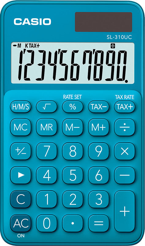 Casio Taschenrechner SL-310UC – 10-stellig, LCD, Solar + Batterie, blau, 70×118×8 mm