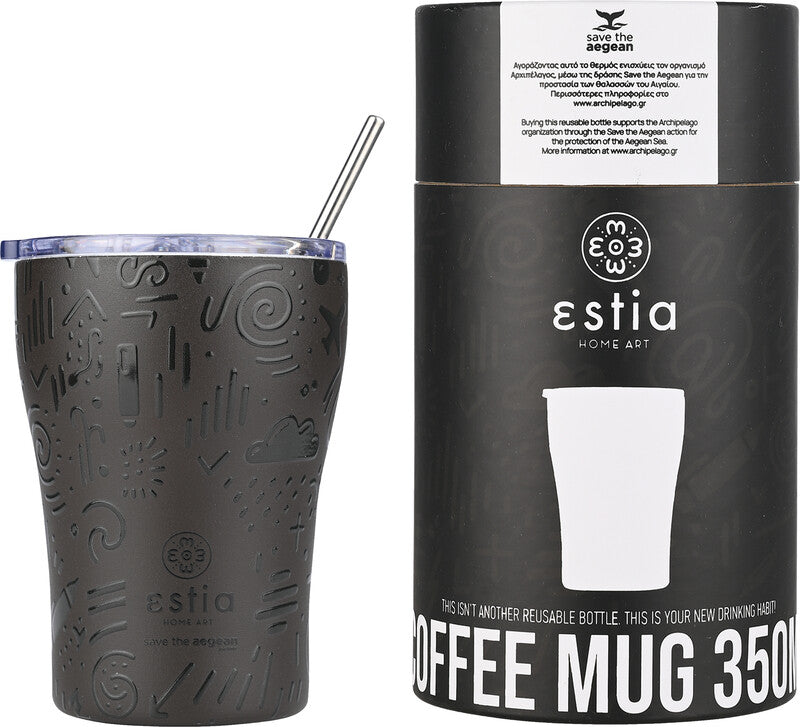 Estia Thermobecher 350 ml – Doppelwandig 6 h Heiss / 12 h Kalt, Edelstahl, Druckknopfdeckel