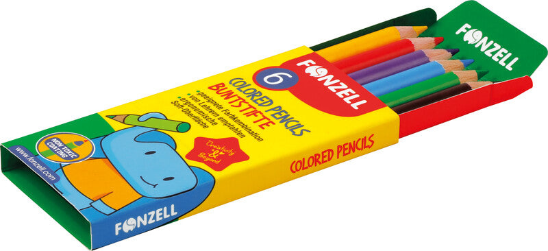 Fonzell Farbstifte-Set – 6 Farben, rund, Mine Ø 3,3 mm, Kartonetui