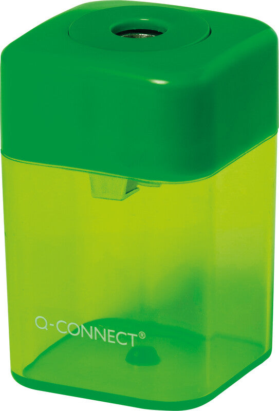 Q-CONNECT Spitzer – manuell, 1-Loch, mit Behälter, für Blei- & Buntstifte Ø 8 mm, Kunststoff, assortiert