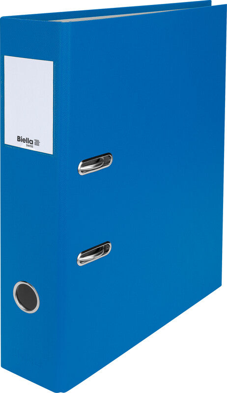 Biella Ordner – A4 hoch – 2-Ring Hebelmechanik, Rücken 70 mm – blau, mit Niederhalter, mit Griffloch, FSC
