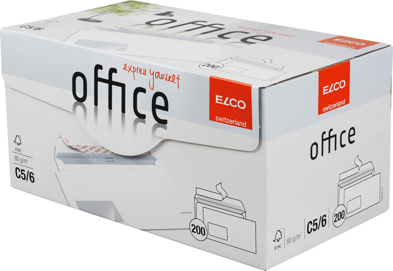 Elco Couvert C5/6, Fenster links, Haftklebung, hochweiss, 80 g/m², mit Innendruck – 200 Stk.