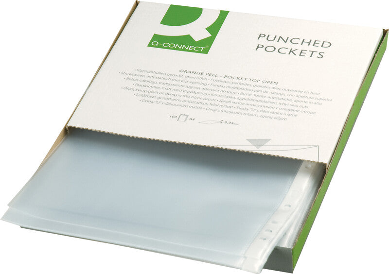 Q-CONNECT Sichtmappe A4 – transparent, Kunststoff, genarbt, blendfrei, 50 µm, 100er-Pack