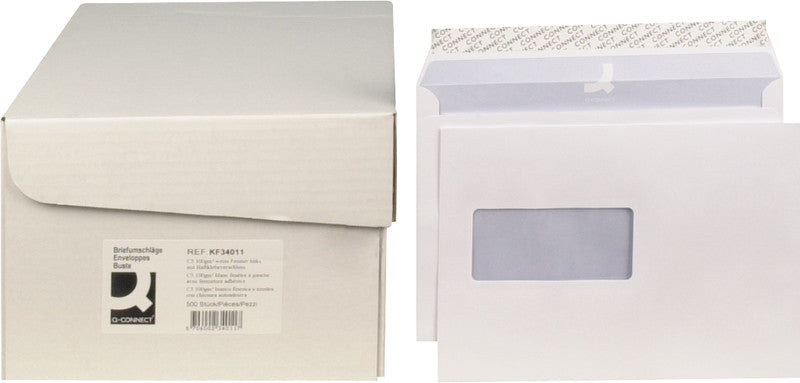Q-CONNECT Couvert C5, Fenster links, selbstklebend, weiss, 100 g/m² – 500 Stk.