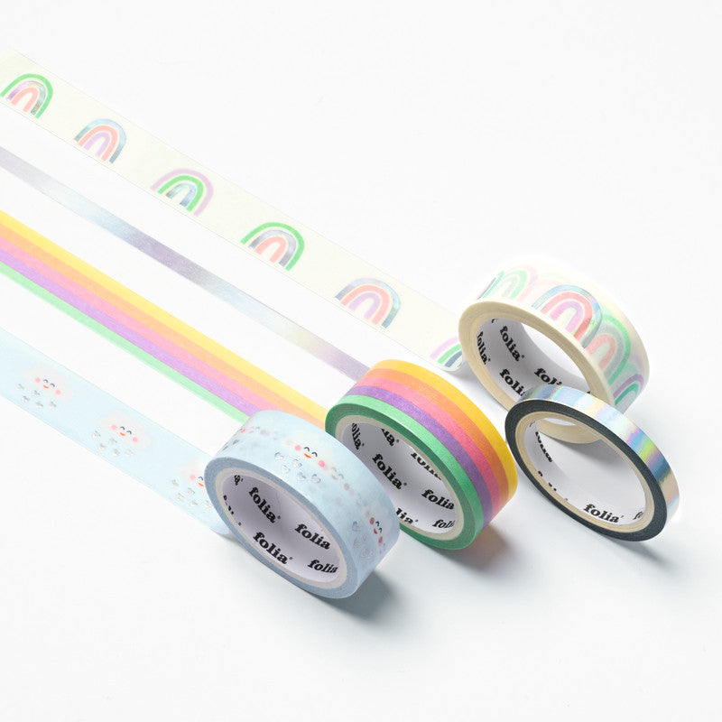 Folia Washi-Tape-Set mit Heissfolienveredelung – sortiert – 5 mm × 5 m, 3 × 15 mm × 5 m – 4 Rollen