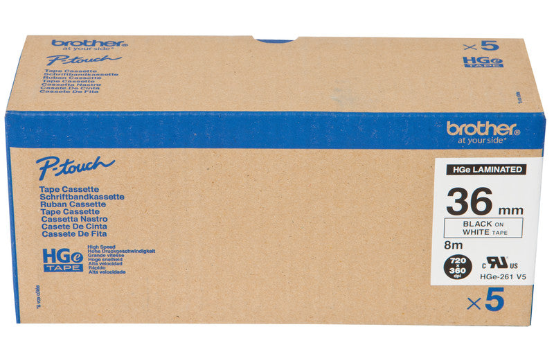 Brother Schriftband – 36 mm × 8 m, weiss, schwarz – 5 Stück
