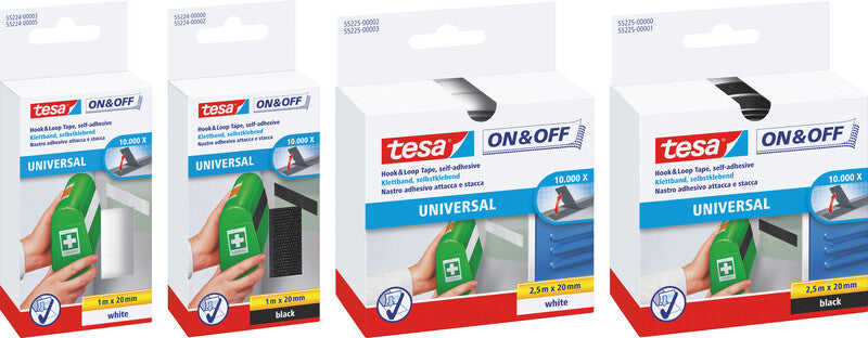 TESA Klebeband Klettband – permanent, 20 mm × 1 m, weiss