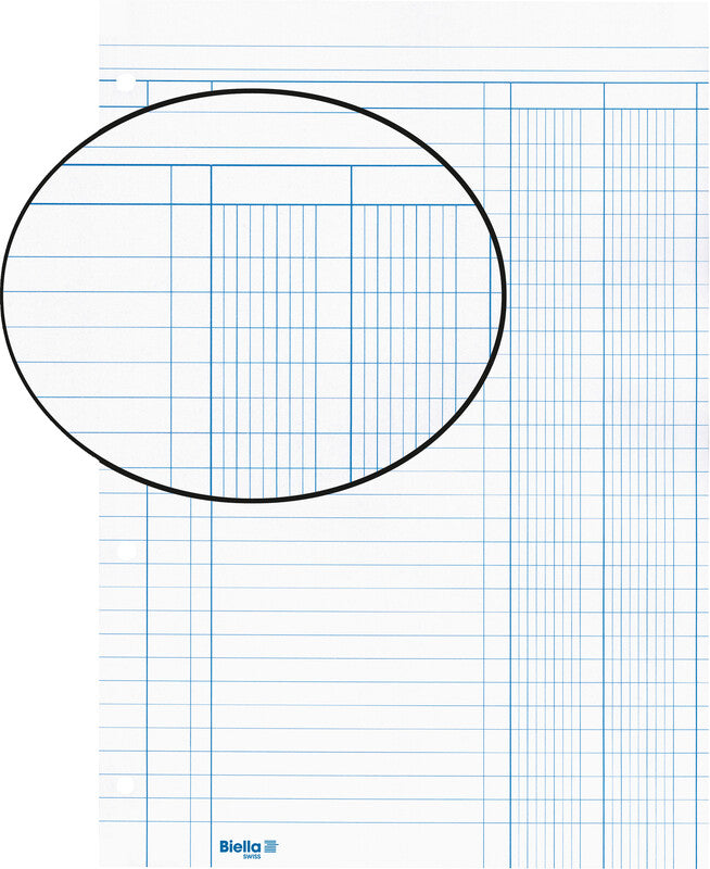 Biella Notizbuch-Einlagen A4, 9/2 Kolonnen, 4-fach gelocht, 90 g/m² – 100 Blatt