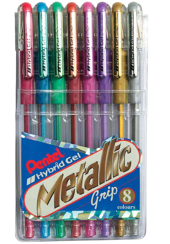 Pentel Hybrid Gel Grip Gelschreiber 8er Etui – 8 Farben, 0,8 mm, wasserfest, lichtbeständig, Kappe