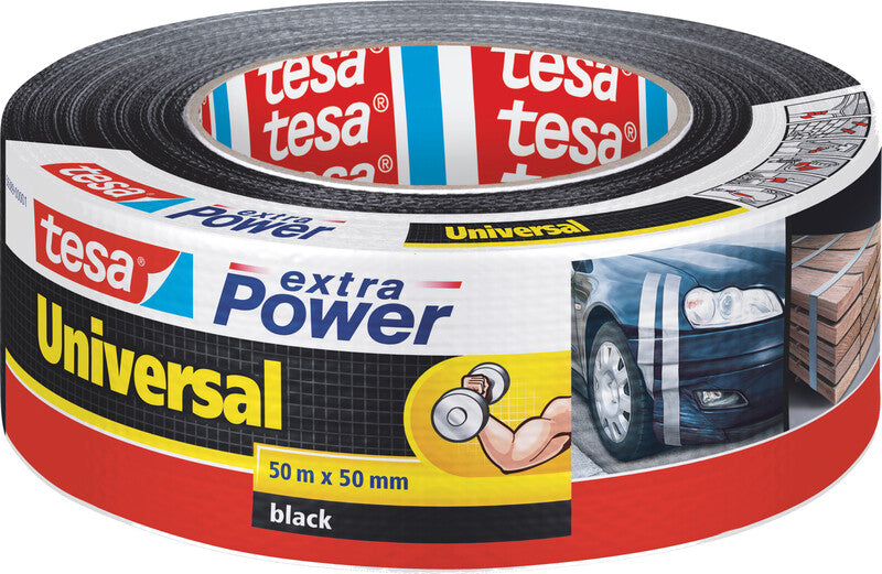 tesa Gewebeband Extra Power Universal – 50 mm × 50 m, schwarz, extra stark, recycelt