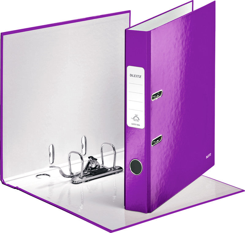 Leitz Ordner – A4 hoch – 2-Ring Hebelmechanik, Rücken 50 mm – violett, mit Griffloch, mit Raumsparösen, FSC