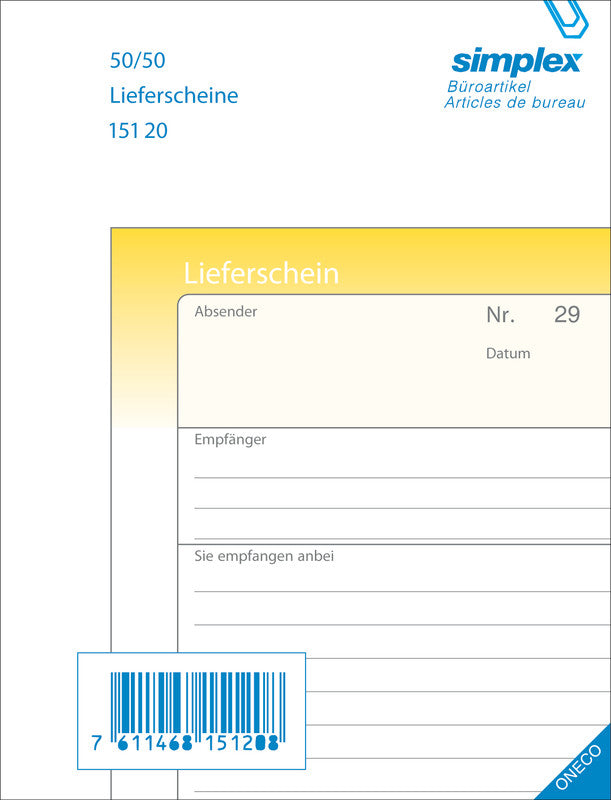 Simplex Formularblock – Lieferscheine, Deutsch, 50 Blatt, A6