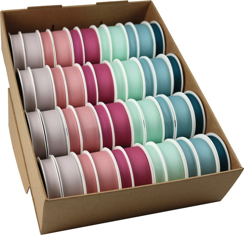 Präsent Geschenkband – Pastell – 24 Rollen 15 mm × 3 m, 20 Rollen 25 mm × 3 m – Baumwolle