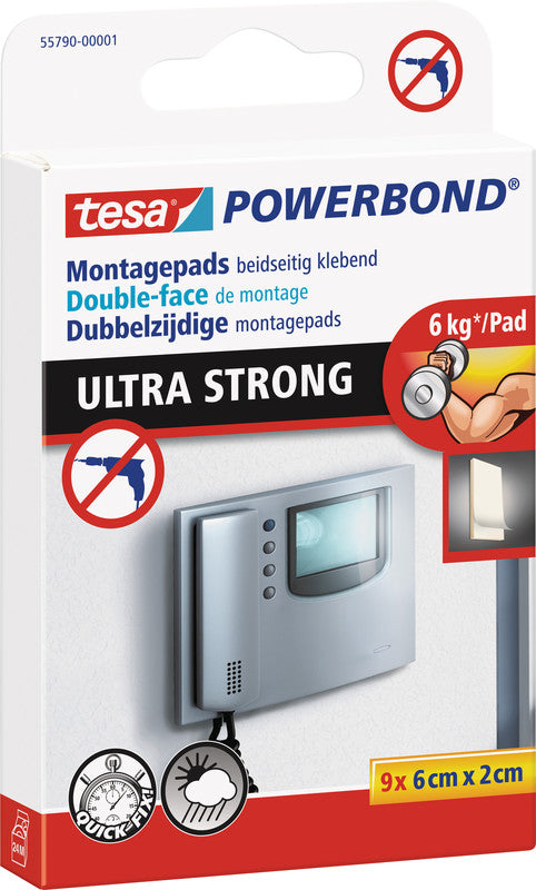 Tesa Montageband Ultra Strong, für Innen & Aussen, für glatte Oberflächen – 60 mm × 0,02 m, weiss, bis 6 kg