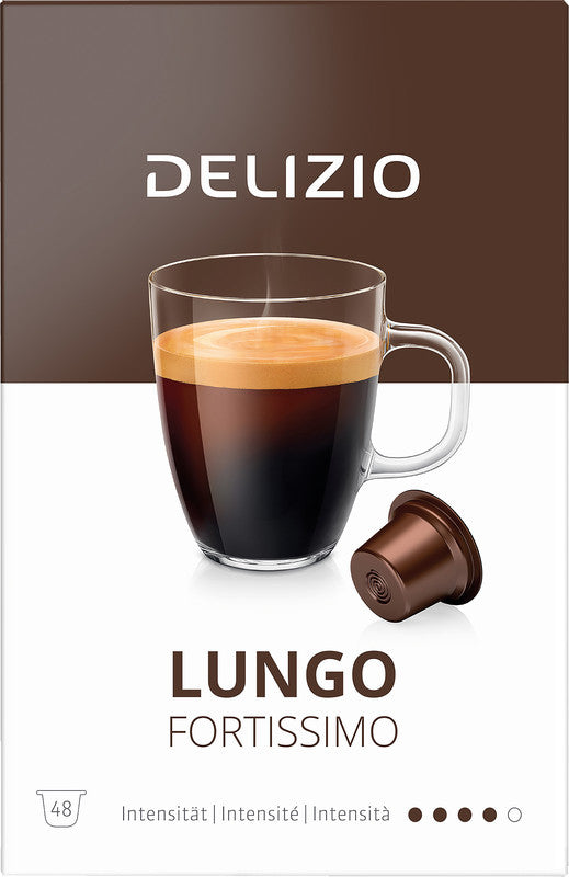 Delizio Kaffeekapseln Lungo Fortissimo – für Delizio – Intensität 4/5 – 48 Kapseln