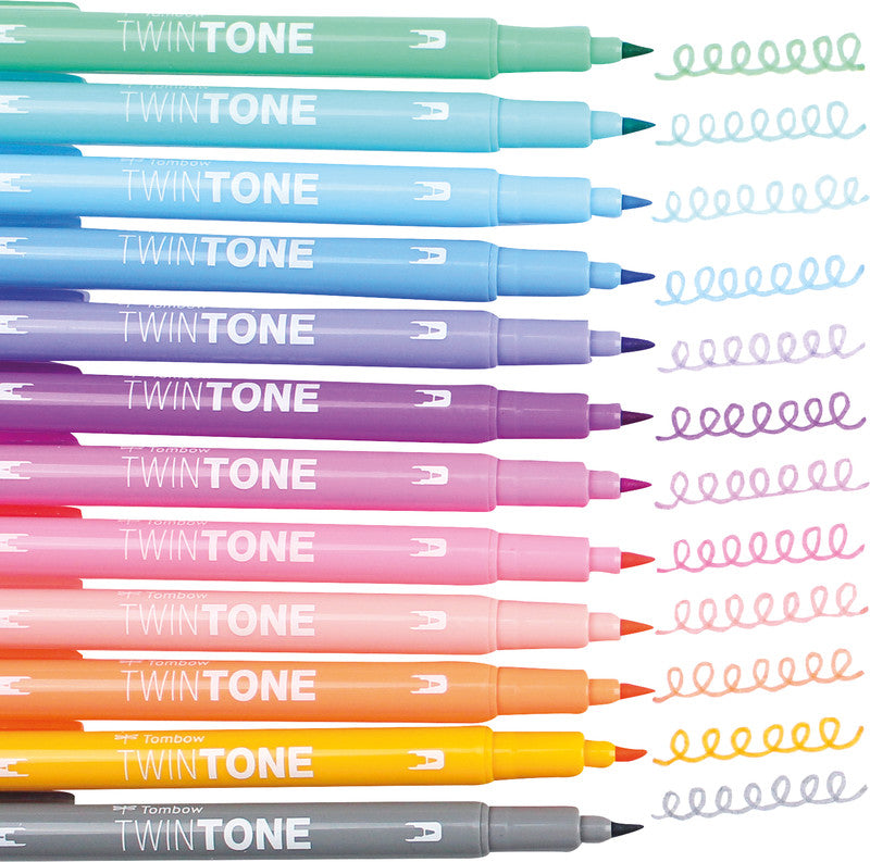 Tombow Fasermaler TwinTone, Strichbreite 0,3/0,8 mm, 12 Farben