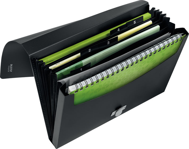 Leitz Fächermappe A4 – Druckknopf, Kunststoff, schwarz, bis 250 Blatt