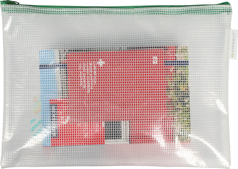 Q-connect Reissverschlusstasche – für A4-Dokumente – 337 × 255 mm, Kunststoff, Grün – 8 Stück
