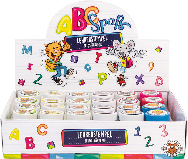 Trendhaus Lehrerstempel-Set ABC Spass – 8er-Set, selbstfärbend, Kunststoff, Ø 26 mm