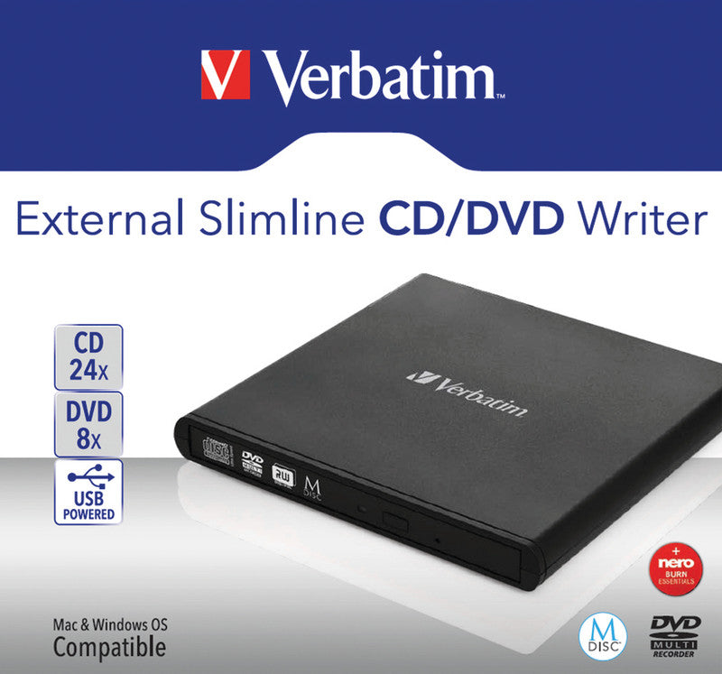 Verbatim CD/DVD-Brenner – USB 2.0, Slimline, für Windows XP, Vista, 7 und weitere