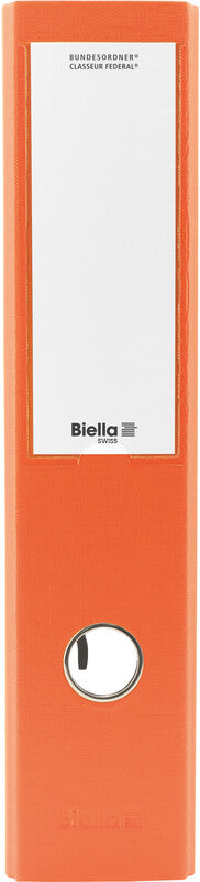 Biella Ordner – A4 hoch – 2-Ring Hebelmechanik, Rücken 70 mm – orange, mit Niederhalter, mit Griffloch, FSC