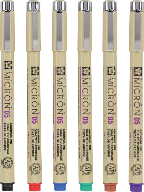 Sakura Pigma Micron Fineliner – 6er-Set 0,45 mm – 6 Farben, sortiert – wasserfest