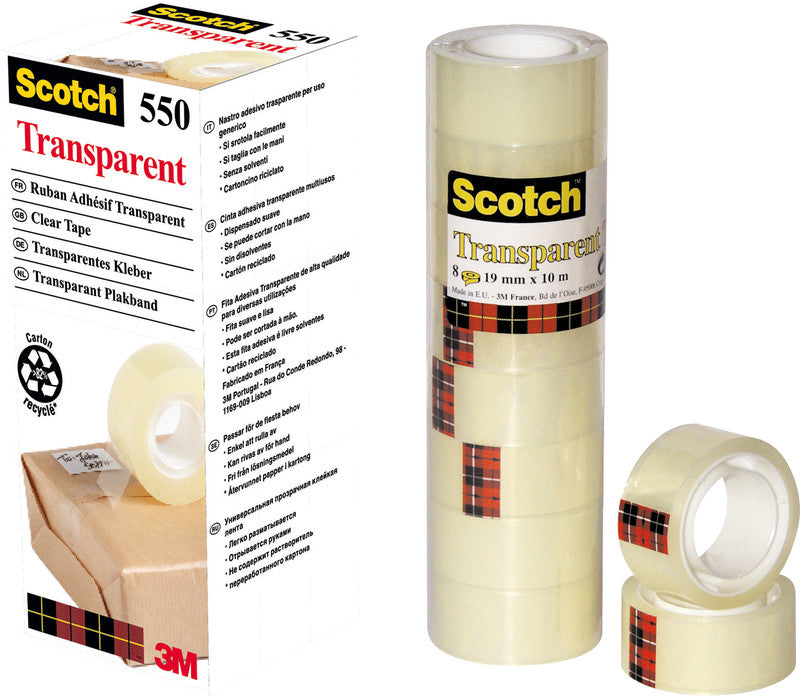 Scotch Klebeband – permanent, klar, PP, 19 mm × 10 m, Kern Ø 25 mm