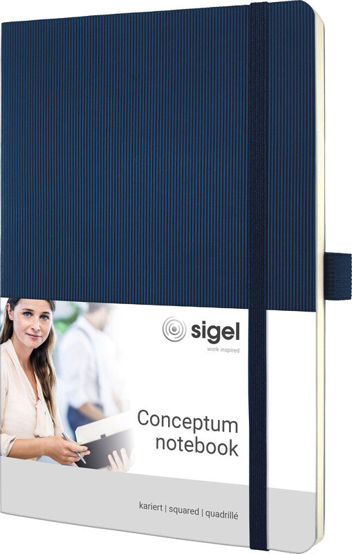 Sigel Notizbuch A5, kariert, 5 mm, Fadenheftung, 194 Seiten, 80 g/m² – Mitternachtsblau