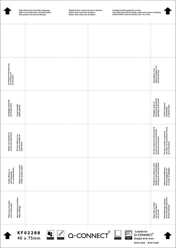 Q-CONNECT Druckkarten A4 (75 × 40 mm), weiss, Papier – für Inkjet, Laser, Kopierer – 300 Karten