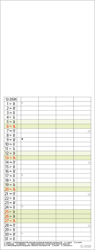 Korsch Familienplaner – für Familien – 4 Spalten – viersprachig D/F/I/GB – 2026 – Spiralbindung – 19 × 52 cm