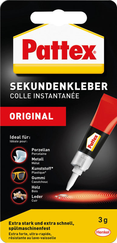 Pattex Sekundenkleber – Tube, permanent, transparent, schnelltrocknend, 3 g, für viele Materialien