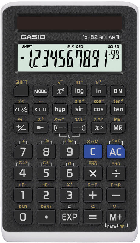 Casio Taschenrechner FX-82 Solar II – 10+2-stellig, LCD, Rundung, Solar, Schwarz, 71×134×10 mm
